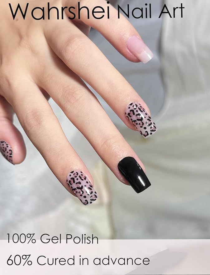 Semi Cured Gel Nail Wraps, 20pcs Nail Stickers UV - Pink Leopard