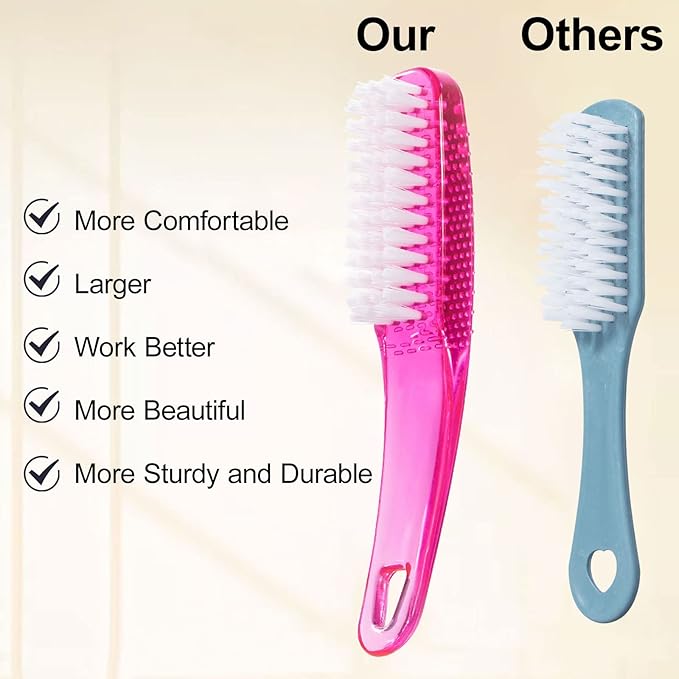 2 Pcs Handle Grip Nail Brushes for Cleaning, Long Handle Fingernail Cleaner, Hand Nail Toes Cleaning and Scrubbing Brushes, Pedicure Nail Scrubber Non-Slip for Men and Women, Hot Pink