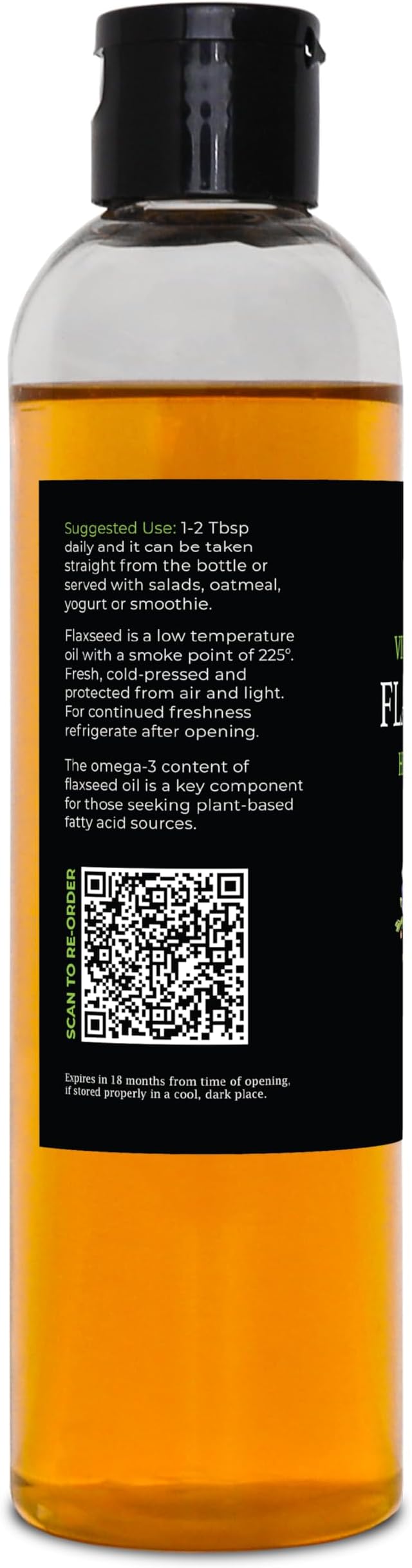 GreenIVe Flax Seed Oil Organically Grown100% Pure Cold Pressed High Vegan Omega Fatty Acids (8 Fl Oz)