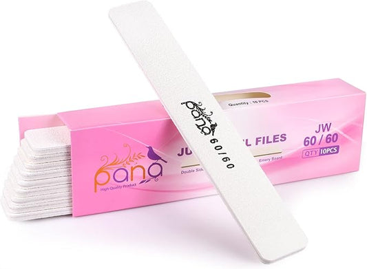 10PCS Jumbo Size PANA Professional Double Sided Nail Files - White, 60/60 Grit - Emery Board Nail Buffering File Manicure Pedicure Nail Polisher Washable
