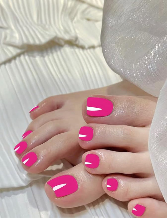 Semi Cured Gel Toenail Strips, 26 Rose Red Gel Toe Nail Stickers, Works with Any UV Lamps