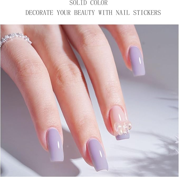 JMEOWIO Semi Cured Gel Nail Strips Cream Pale Purple Gel Nail Stickers Nails Art Design Decoration Accessories