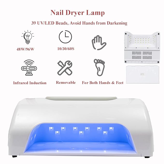 TFCFL 5 in 1 Nail Dust Collector, Professional Nail Vacuum Dust Collector + Electric Nail Drill + 96W UV Gel Nail Dryer Lamp + Hand Cushion + Desk Lamp for Salon & Home