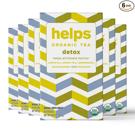 HELPS TEAS | Helps Detox Tea | Organic herbal blend of Horsetail, Green Tea, Herbal Lemon, Ulmaria and Rosemary that facilitate naturally our detox and depurative process | 16 Tea Bags - Pack of 6|