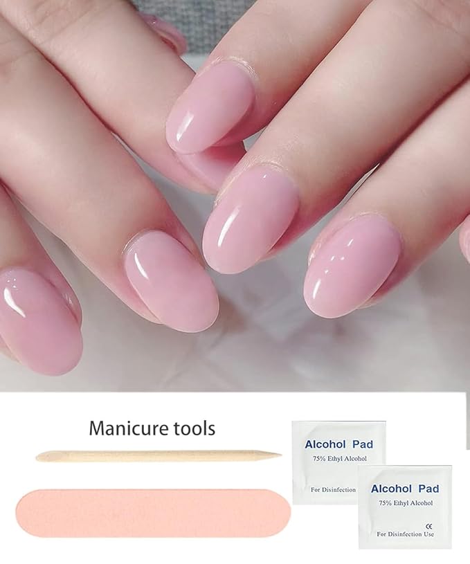 Semi Cured Gel Nail Strips, Baby Pink, Sheer 20pcs Gel Nails Sticker UV for Home Nails DIY