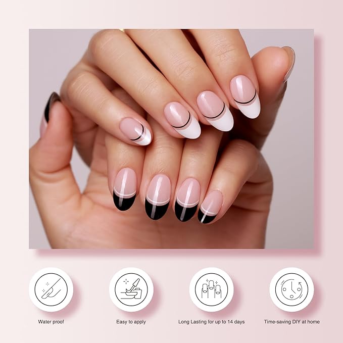 Semi Cured Gel Nail Strips - 30PCS Gel Nail Stickers for UV Light, Long-Lasting Gel Nail Wraps, Salon-Quality Semi Cured Nail Stickers, 2 Weeks Wear, Easy DIY Gel Manicure-Tuxedo