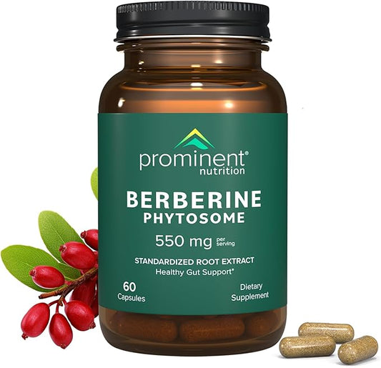 Prominent Nutrition Berberine Phytosome Supplement, Healthy Gut Support, 550 mg, 60 Count