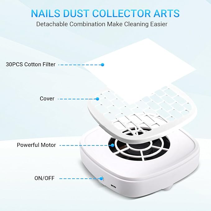 Portable Travel Nail Dust Collector, Compact Vacuum Fan Dust Collector for Beginner with Filter, Powerful Dust Suction Machine Manicure Pedicure Tool for Acrylic Nail Polishing, Salon & Home