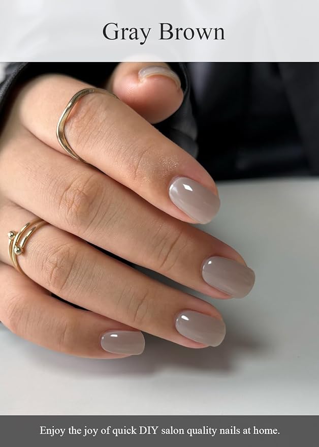 Semi Cured Gel Nail Strips (Gray Brown), Pearl Glazed, 30 Pcs Gel Nail Wraps, Stickers, UV Light Required