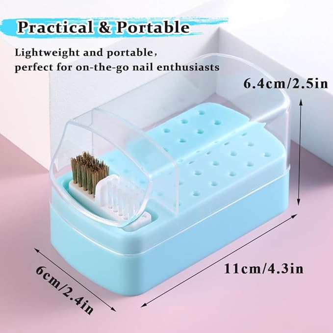 2 in 1 Nail Drill Bit Holder & Cleaner Brush Case, 30 Holes Dustproof Stand Display Organizer Container, Steel Wire & Nylon Double Brush for Cleaning Tungsten Carbide Ceramic Nail Drill Bits Cuticle