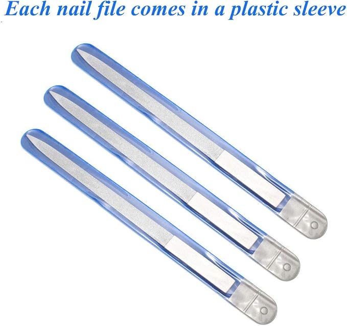 8 Pack Diamond Nail File 7 inch Metal Fingernail Files, Stainless Steel Double Side Nail File for Salon Home and Travel Men Women