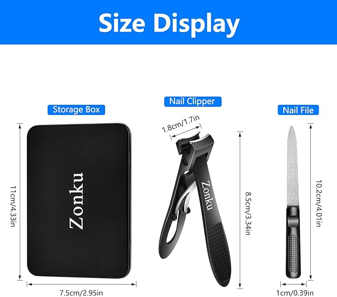 Toenail Clippers for Seniors Thick Nails,Ultra Wide Jaw Angled Head for Large Toe Nail Clippers for Men Women, Heavy Duty Stainless Steel with Long Handle Cutter,Nail File(Black)