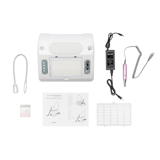 5 in 1 Nail Dust Collector 40W Nail Vacuum Dust Collector Extractor Professional 30000rpm Electric Nail Drill Machine With 48W/96W UV LED Nail Lamp Nail Art Tool With LED Light
