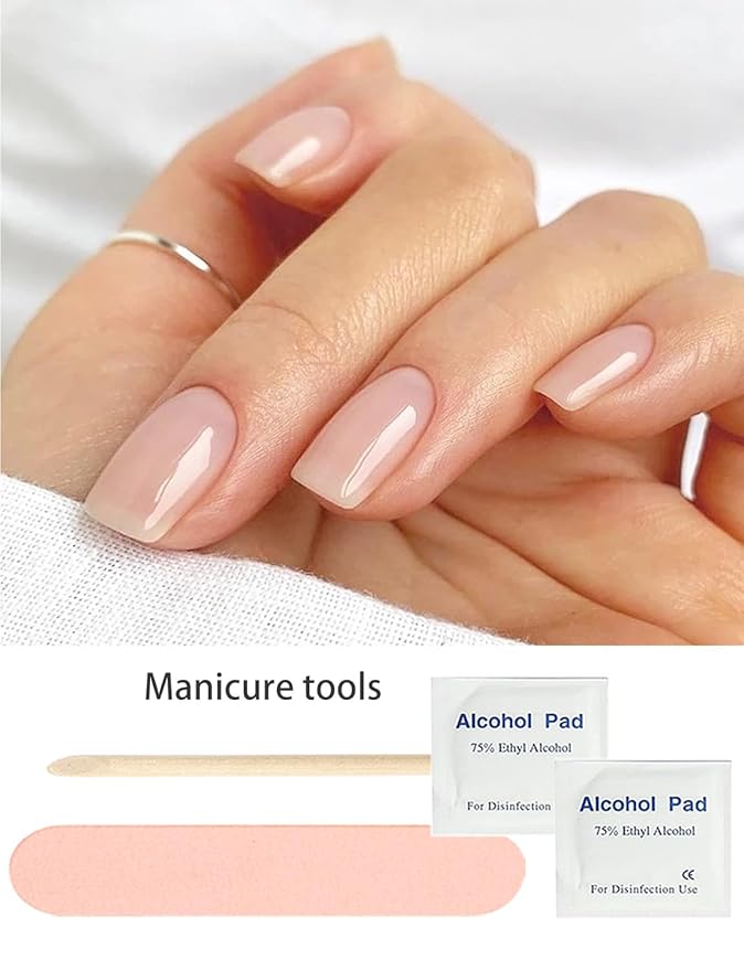 Semi Cured Gel Nail Strips, Natural Color, Jelly Nude, Easy to Use and Remove, 20pcs Gel Nails Sticker for Home Nails DIY