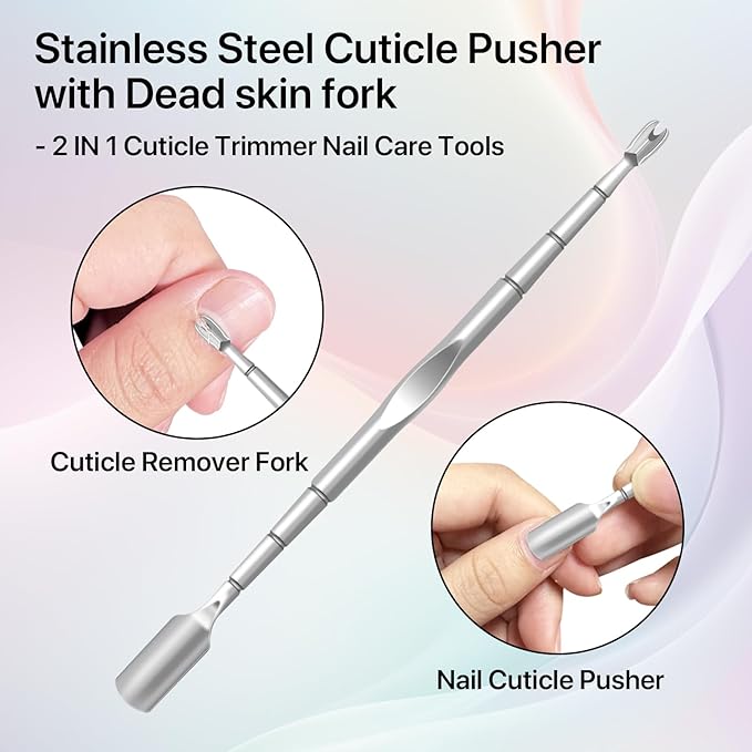 10 Pack Cuticle Pushers with Fork, 2 in 1 Cuticle Nail Pusher Tools with fork, Stainless Steel Cuticle Remover Tool for At-Home & Travel Manicures Pedicures - Silver