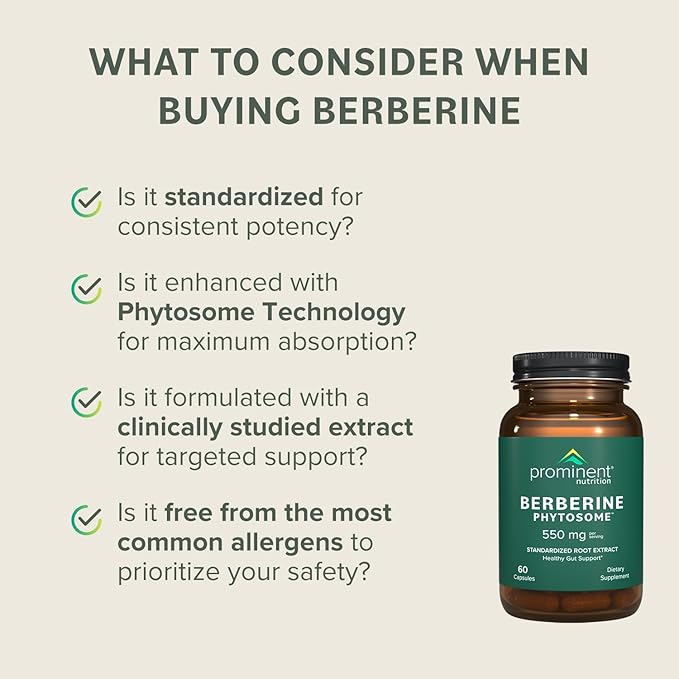 Prominent Nutrition Berberine Phytosome Supplement, Healthy Gut Support, 550 mg, 60 Count