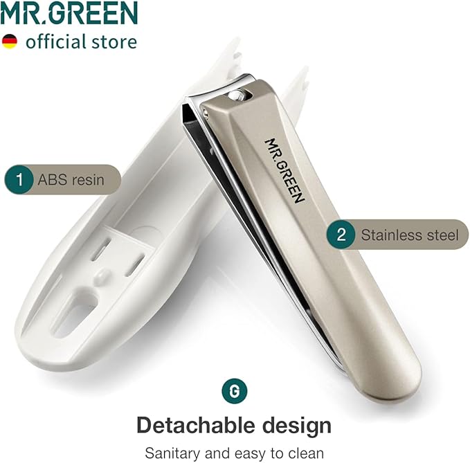 MR.GREEN Nail Clippers Anti Splash Fingernail Cutter Stainless Steel Manicure Tools Nail Scissors Detachable Design Nail Trimmer (L+Nano Glass File)