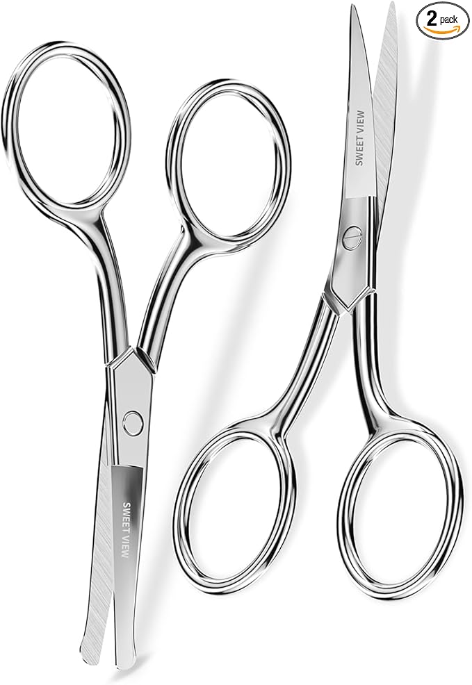 Eyebrow Scissors Curved and Rounded Small Grooming Scissors for Man and Woman Trimming Eyebrows, Nose, Mustache, Eyelashes, Ear Hairs, Nails and Cuticles.