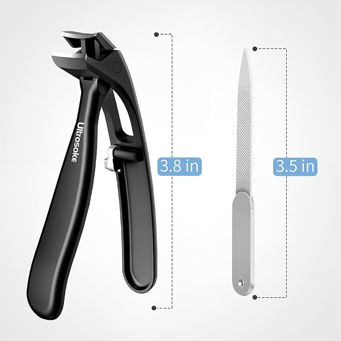Toenail Clippers for Seniors Thick Toenails, Angled Head Toe Nail Clippers for Men Large with Wide Jaw Opening, Heavy Duty Sharp Fingernail Clipper Cutter with Catcher & Long Handle, Black