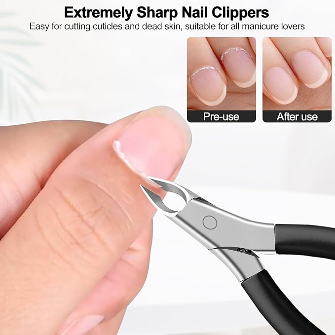 Diesisa Cuticle Trimmer - Extremely Sharp Cuticle Clippers for Nails with Silicone Handle - Non-Slip - Professional Cuticle Nippers - Trimmer Dead Skin Remover Stainless Cuticle Remover Tool-Black