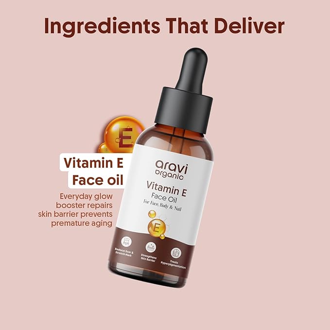 Vitamin E Oil For Face - 30 ml | Best Oil For Face, Body and Nail From Veg Vitamin E Source | Nourish Your Face and Repair Damaged Skin Naturally.