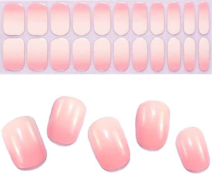 Semi Cured Gel Nail Strips Salon-Quality, Long Lasting Adhere Nail Art Stickers Decals (Gradient Pink)