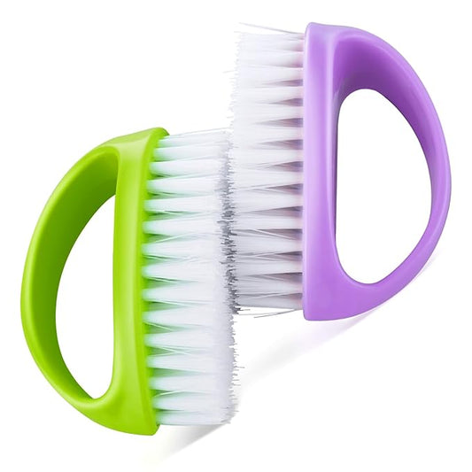 2 Pcs Hand and Nail Brush, Heavy Duty Scrub Clean Brushes with Nylon Bristles for Cleaning Soft Stiff Fingernails Fingers Toes and Nails Men Women(Green, Purple)
