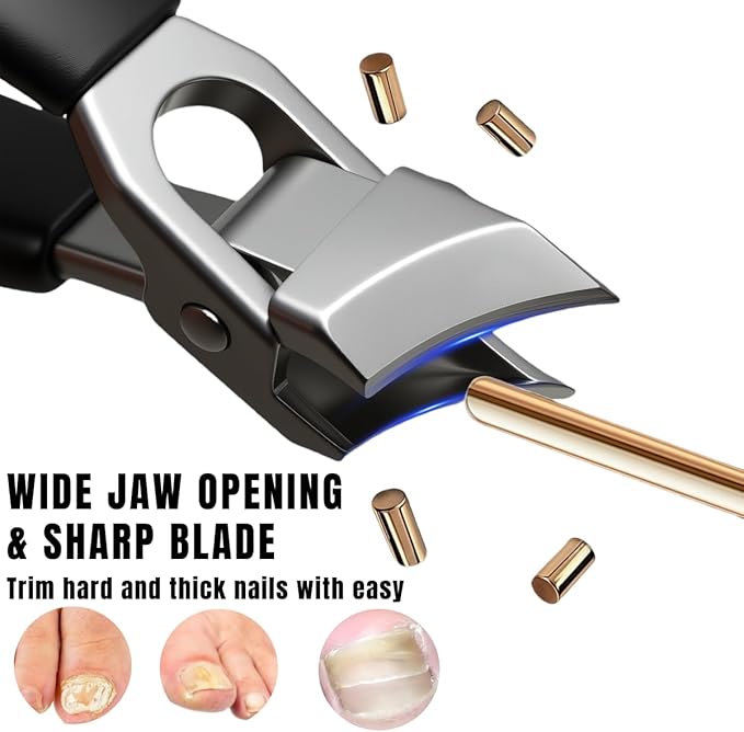 [2+1Pieces] Long Handle Wide Jaw Opening Anti-Splash Slanted Portable Nail Clipper for Thick Nails,Heavy Duty Ingrown Toenail Clippers Nail Cutters,Suitable for Men, Women, and The Elderly - Black
