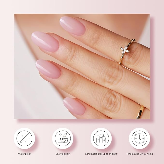 Semi Cured Gel Nail Strips, 20 PCS Nail Stickers, UV Light Cured, Salon Quality, Easy to Use - Translucent Pink