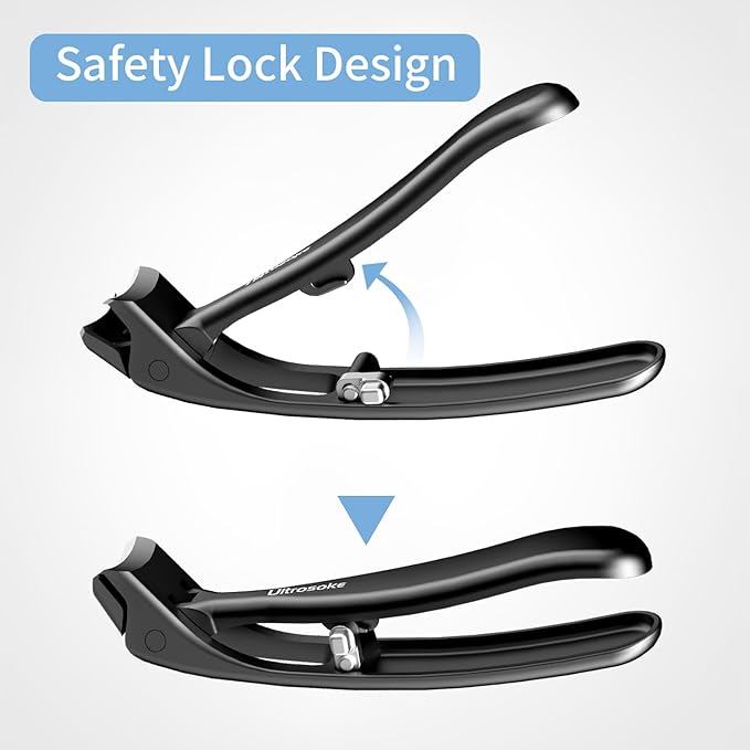 Toenail Clippers for Seniors Thick Toenails, Angled Head Toe Nail Clippers for Men Large with Wide Jaw Opening, Heavy Duty Sharp Fingernail Clipper Cutter with Catcher & Long Handle, Black