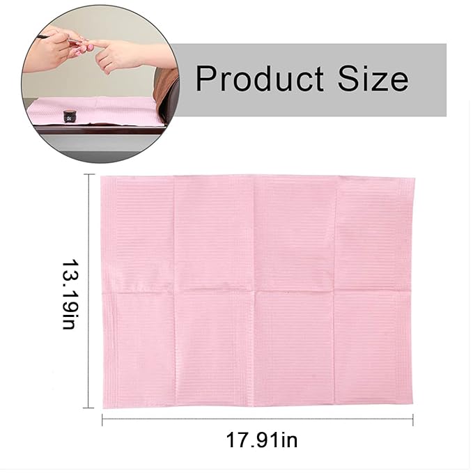 125PCS Disposable Nail Art Table Towels Mat 13" X 17" Waterproof 3 Ply Nail Art Mat Paper Sheet Clean Pads Tattooing Table Mat Nail Table Cover Tattoo Supplies (Pink)