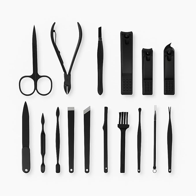 Earth & I 16 pc + Leatherette Case Nail Manicure Kit, Nail Trimmers, Toe Clippers, Toenail Nails Cutter, Mens Care, Mens Travel Toiletries, Manicure and Pedicure Kit for Women & Man