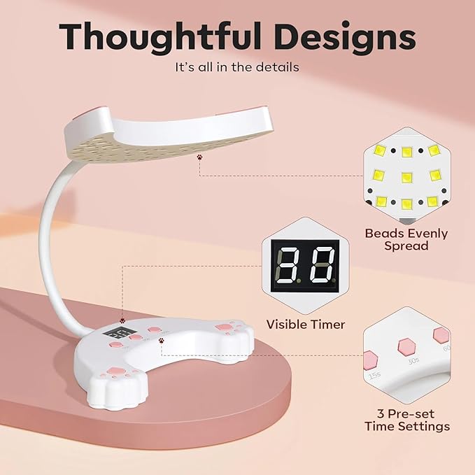 modelones UV LED Nail Lamp, Gooseneck UV Light for Gel Nails, 48 W Nail Light for Gel Polish with 3 Timers and LCD Display, LED Lamp for Fast Curing Gifts for Women Girls
