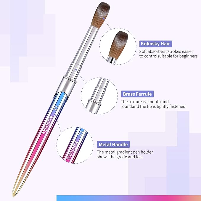 100% Kolinsky Acrylic Nail Brush Size18,Pure Handmade Round Shape (Size 8/10/12/14/16/18) Nail Brushes for Acrylic Application Professional Nail Art Brush Manicure for Women (#18)