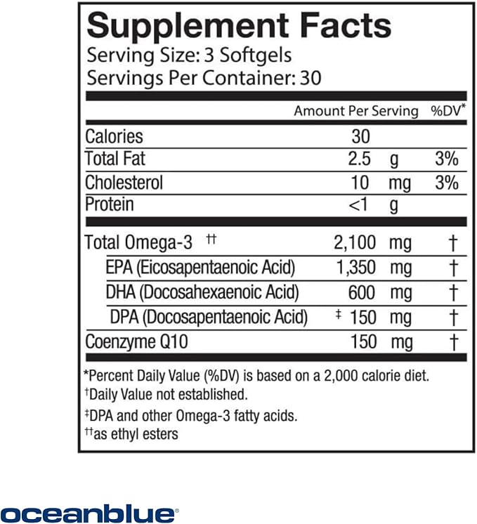 Oceanblue Omega-3 2100 Bundle – CoQ10 90ct + Triple Strength 60ct – High-Potency EPA, DHA & DPA – Heart & Brain Support – Orange Flavor, Burpless Fish Oil - 2 Pack