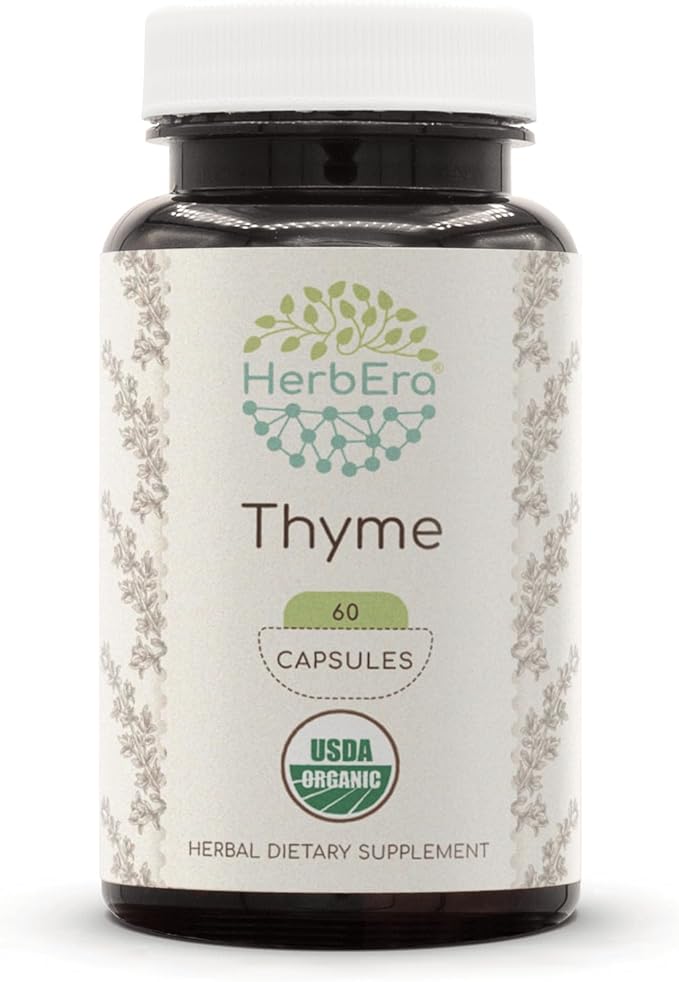 Thyme 60 Capsules, 800 mg, USDA Organic Thyme (Thymus Vulgaris) Dried Leaf (60 Capsules)