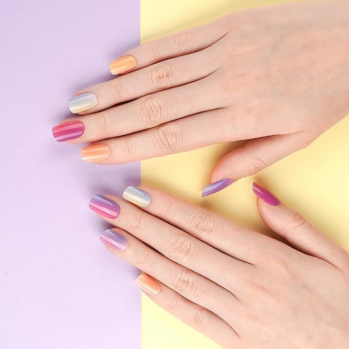 WOKOTO 20 Pcs Gradient Semi Cured Gel Nail Strips With Nail File & Wooden Stick Semicured Nail Polish Strips For Women Girls Gel Nail Wraps Uv Light Gel Nail Stickers Stick On Nails Gel Stickers