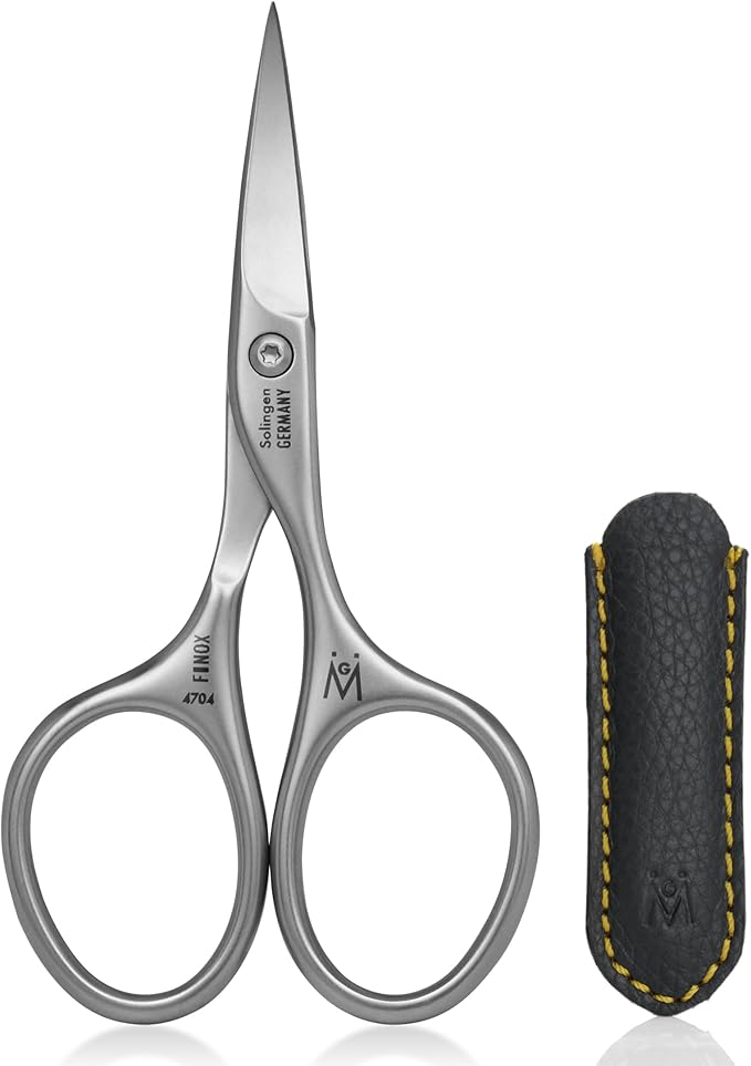 GERMANIKURE Professional Nail Cutter Scissors - FINOX Stainless Steel Nail Scissors - Curved for Nail Tips - Manicure Tools in Leather Case - Ethically Made in Solingen Germany - 4704