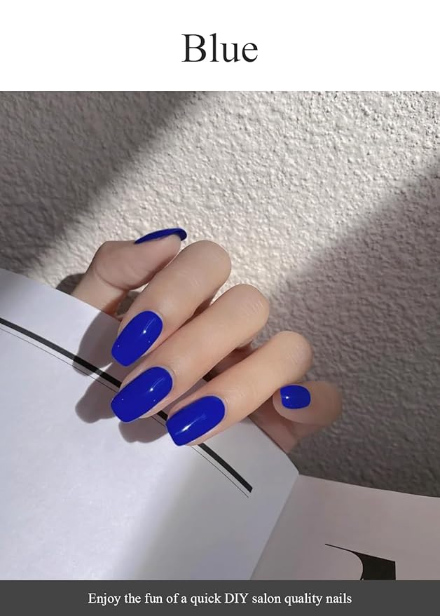 Semi Cured Gel Nail Strips (Blue), 20 Pcs Gel Nail Wraps, Stickers, UV Light Required, Salon Quality, Long Lasting