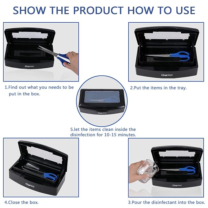 Gusnilo nail art tools sterilizer box for nail tools, tweezers, hair salon, spa and trimmer manicure equipment (1 piece, black)