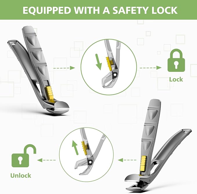 BALUCA Curved Cutting Jaw Toenail Clippers for Seniors for Thick Toenails, Ergonomic Large Toe Nail Clippers for Men, Long Handle Fingernail Clipper Cutter with Catcher - Silver