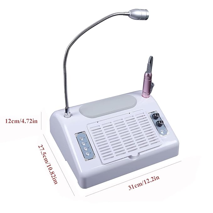 TFCFL 5 in 1 Nail Dust Collector, Professional Nail Vacuum Dust Collector + Electric Nail Drill + 96W UV Gel Nail Dryer Lamp + Hand Cushion + Desk Lamp for Salon & Home