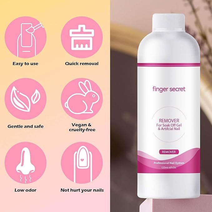 2 PCS Finger Secret Nail Polish Gel Remover with Glass Cup and 50 Cotton Pads - Professional Fingernail Polish Remover for Soak Off Gel and Artificial Nails.Removes Easily