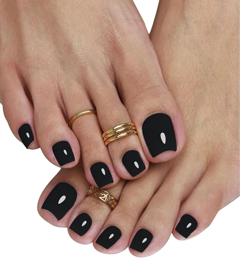 Semi Cured Gel Toenail Strips, 26 Black Gel Toe Nail Stickers, Works with Any UV Lamps