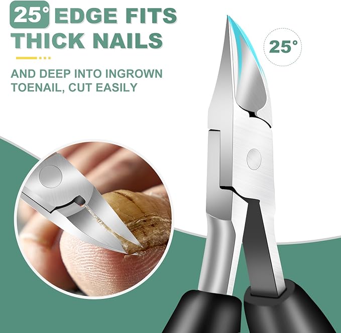 Toenail Clippers for Seniors Thick Toenails, CLPPNA Angled Head Large Toe Nail Clippers Set for Men, Heavy Duty 45° Ingrown Toenail Clippers, 37mm Wide Opening Nail Cutter with Long Handle, 6PCS
