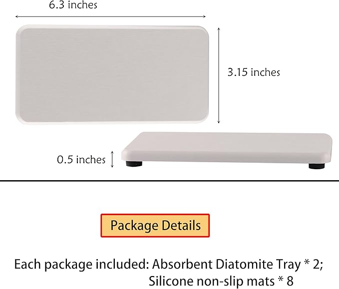 2 Pcs Water Absorbing Stone Trays, Kitchen/Bathroom Sink Soap Dish, Diatomite Tray Used for Hand Soap & Cosmetic Bottles in The Modern Home, 3.15" W x 6.3" L, White