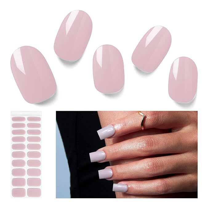Semi Cured Gel Nail Strips, 20 PCS Gel Nail Stickers Work with UV Light, Salon Quality & Easy to Use - Ivresse