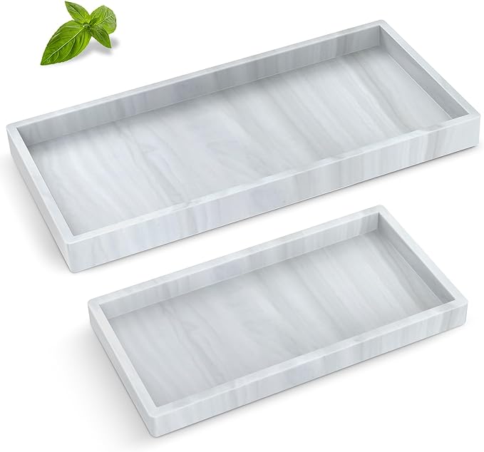Bathroom Counter Tray,EG-SIPRO High-Grade Thickened Silicone Bathroom Vanity Tray,Shatterproof Durable Rectangle Bathroom Tray Soap Dispenser Tray for Bathroom Countertop,Small+Large (EGTRAY)