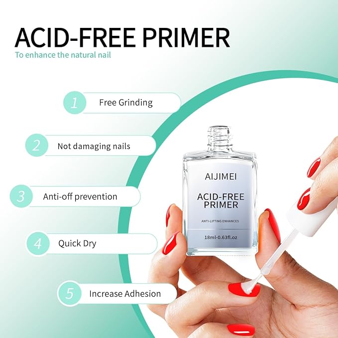 AIJIMEI Professional Natural Nail Prep Dehydrator and Acid Free Primer For Acrylic False Nail Tips Bond Base Coat Gel Nail Polish and Quick Drying Adhesive Dehydration Set（18ml/0.63fl.oz
