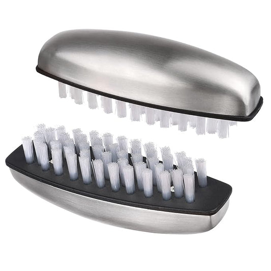 2 Pieces Nail Brushes for Cleaning, Beomeen Stainless Steel Fingernail Cleaner, Hand Nail Toes Cleaning and Scrubbing Brushes, Pedicure Nail Scrubber Non-Slip for Kitchen, Men & Mechanics